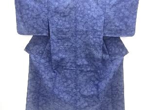 大正ロマン　流水に草花模様織り出し手織り真綿小千谷紬単衣着物